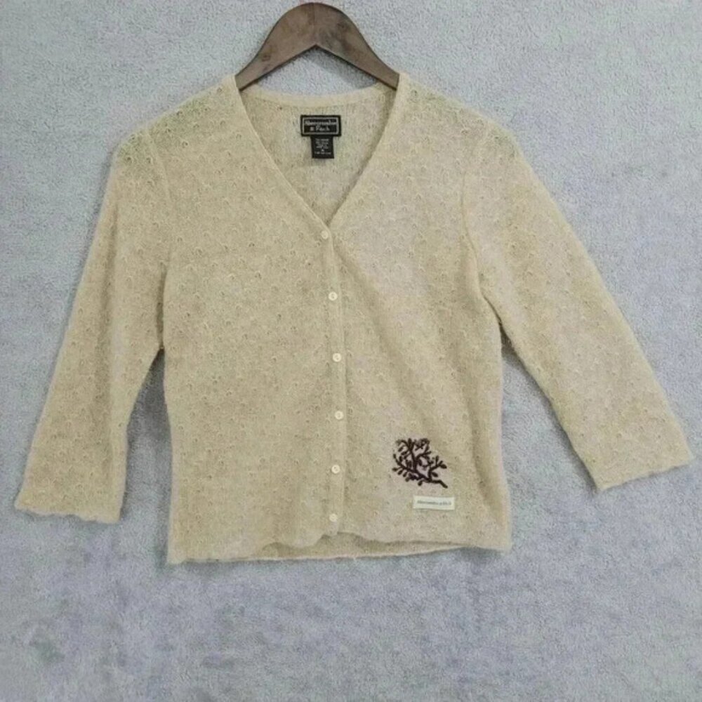 Abercrombie & Fitch Women's M Beige Mohair Blend Cardigan Sweater 23CT